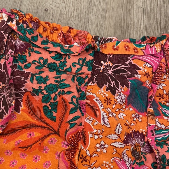 Loft Linen Blend Bright Floral Tie Waist Wide Leg Pants - Picture 2 of 4